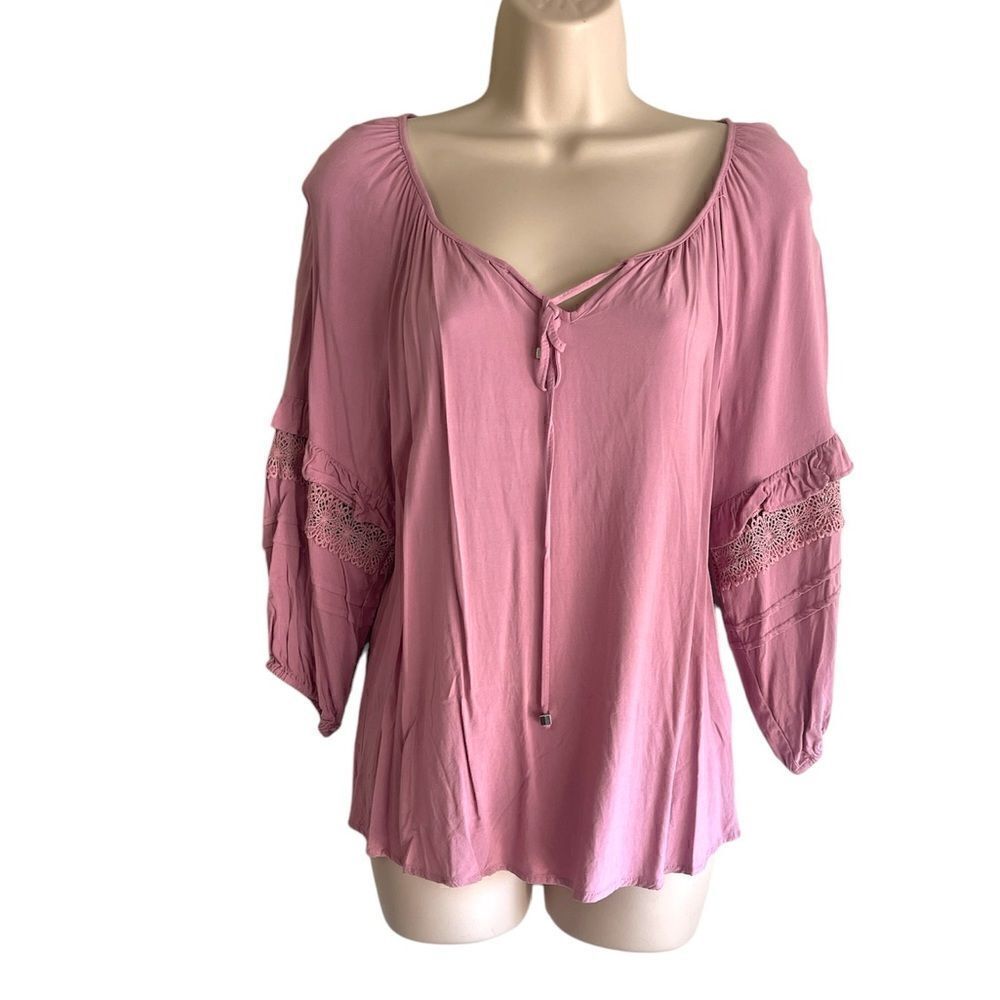 ADRIENNE VITTADINI Womens Blush Pink Rayon Tunic Blouse Size S